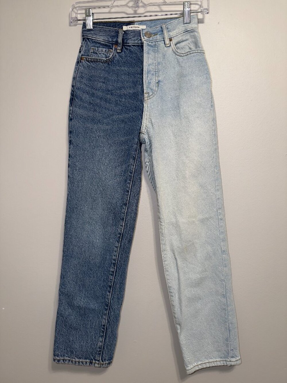 PacSun Two Tone High Rise Straight Leg Jeans Blue Colorblock Women’s Size 22 - Picture 2 of 8